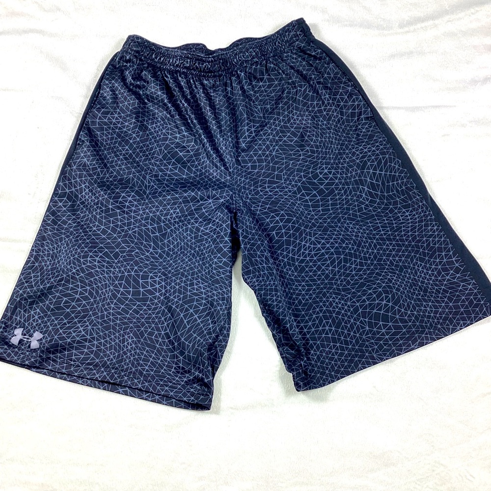Under Armour Boys Youth Large Basketball Shorts Black Grey Geometric‎ Print Pkts